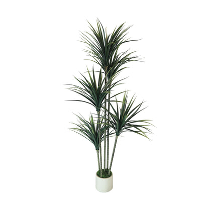 5FT Artificial Dracaena Tree: Realistic Fake Plant with White Planter - Lifelike Silk Floor Plant for Living Room Home Office Decor - Low Maintenance Indoor Tree