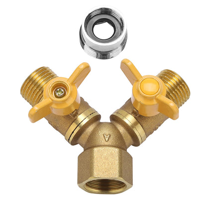 1/2 Inch Water Hose Splitter Washing Machine Splitter G1/2 Brass Garden Irrigation 2 Way Double Tap Hose Adapter Dual Faucet Connector