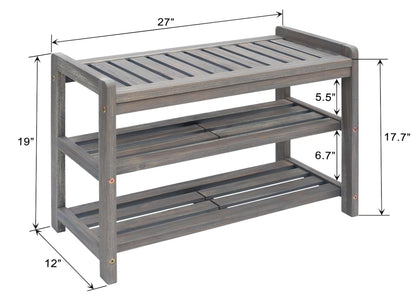 APPAFUN 27-Inch Wooden Shoe Bench for Entryway, 3-Tier Storage Organizer, Rustic Shoe Rack Bench for Narrow Spaces, Brush Grey