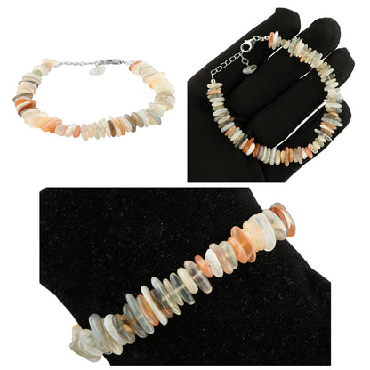 CRYSTALIS Natural Multi Moonstone Plain Submarine Beads Adjustable Gemstones Bracelet, Chakra Healing Stones, Gift Giving Jewelry, 925 Sterling Silver Womens Bracelet 8 inch [June-Birthstone]