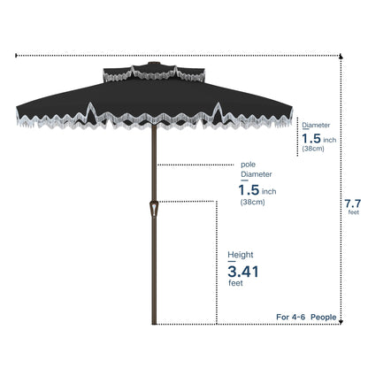 Kingdura 9ft Patio Umbrella with Fringe, Outdoor Table Umbrella with 8 Sturdy Fiberglass Ribs, Push-Button Tilt, Fade Resistant Canopy, UPF 50+, Luxurious Vintage Pool Umbrellas for Lawn, Deck, Balcony