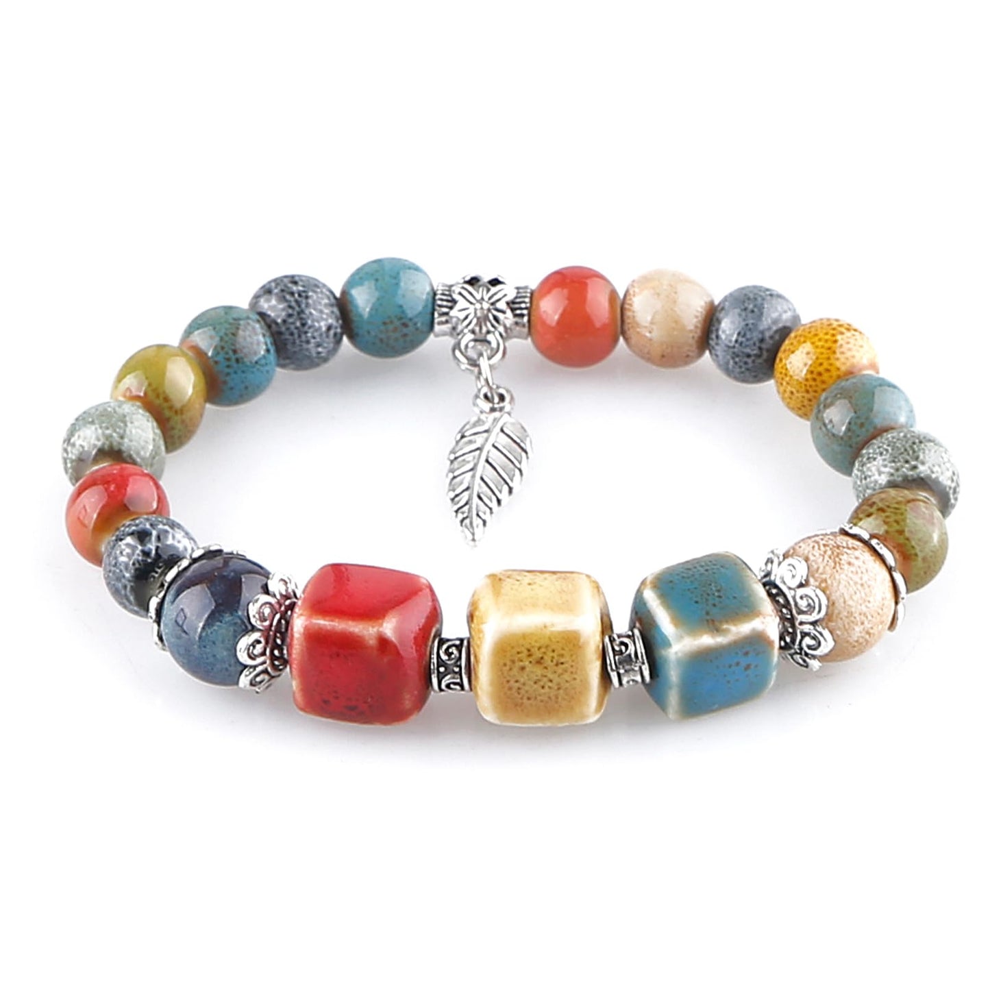 KILIPOL Bohemian Hippie New Chinese Ethnic Style Colorful Ceramic Bead Bracelet, Iiterary And Ancient Style Colorful Bracelet, Bohemian Summer Beach Jewelry Gift For Women Christmas Gift(Style22