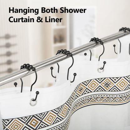 Resze Shower Curtain Hooks, Sturdy Metal Black Shower Curtain Rings, Glide Roller Double Shower Hooks, Rust Proof Anti-Drop Curtain Hooks, 12 Pcs Smooth Sliding Rings for Bathroom Shower Rods Curtains