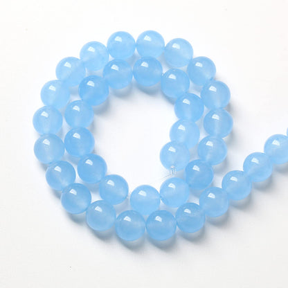 90pcs 8mm Blue Natural Chalcedony Aquamarines Stone Beads for Jewelry Making Round Jades Beads DIY Bracelet Accessories 32" 2 Strands