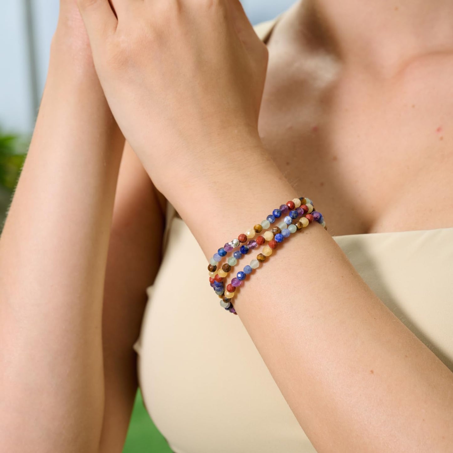 Farfume Chakra - Balance & Harmony - Beaded Bracelets for Women,Handmade Natural Stone 4mm Beads 925 Sterling Silver Stretch Bracelets, Chakra Crystal Gemstone Jewelry Gifts for Mom