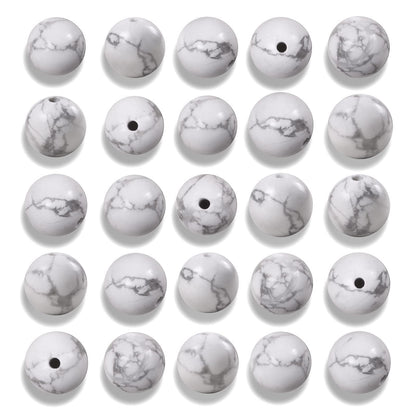NITOPUPU 100Pcs 8mm Natural Smooth White Howlite Gemstone Beads Round Loose Stone Beads for Jewerly Making with Crystal Stretch Cord