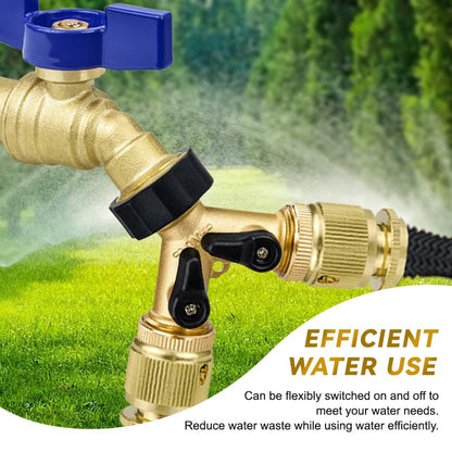 TMOK Garden Hose Splitter 2 Way With 2 Brass Nipple Connector,Heavy Duty Brass Hose Connector Tap Splitter, Y Splitter 2 Valves And Outdoor Faucet with 4 Extra Rubber Washers
