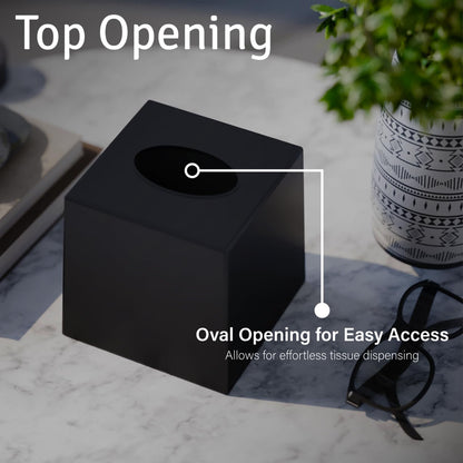 Creative Scents Black Tissue Box Cover Square - 1 Pack Plastic Cube Tissue Holder Dispenser - Decorative Facial Tissue Box Holder for Living Room, Office Desk - Vanity Countertop (5.5" x 5.5" x 5.6")