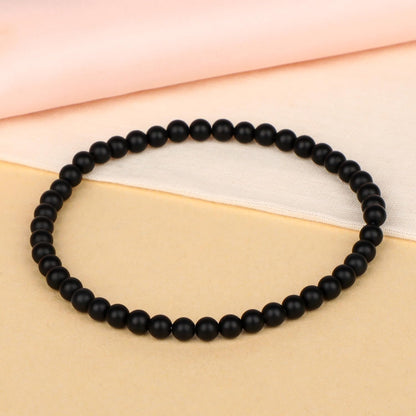 LPBeads Handmade Natural Gemstone Stretch Elastic 4mm Matte Black Onyx Bracelet Healing Crystal Round Stone Beads Jewelry Gifts for Women Men