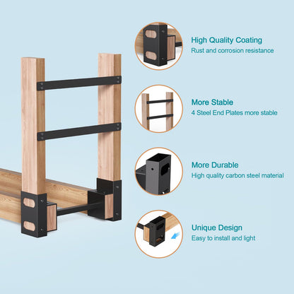 Eibikdi Firewood Rack Outdoor, Adjustable Length Wood Storage Brackets Kit, Log Stacking Stand Holder for Outdoor Indoor Fireplace, Wood Burning Fire Pits, Black, Set of 4