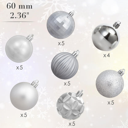AMS 2.36''/60mm 34ct Christmas Ball Large Ornaments Party Decorations Shatterproof Festival Pendant Hangings for Xmas Tree Decor (60mm, Sivler)