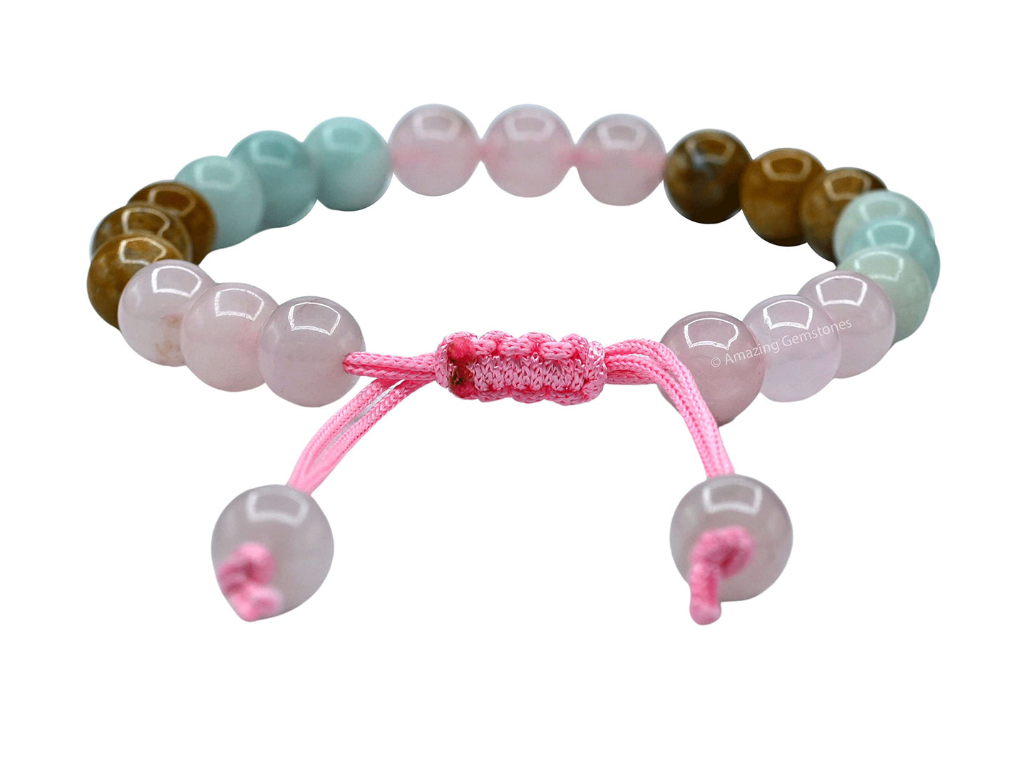 Amazing Gemstone Trauma Manifestation PTSD Bracelet - Rose Quartz Amazonite Yellow Jasper Bracelet Set for Men Women Healing Calming Anxiety Stress Relief Item Gifts(Adjustable)