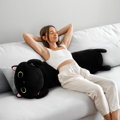 MaoGoLan Black Cat Plush Body Pillow, 44'' Giant Glow in The Dark Cat Stuffed Animal Toy for Girl Boy Kid, Big Cute Kitten Plush Throw Pillow for Birthday Gift, Baby Shower Party Favor Decor