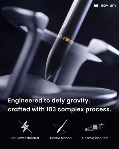 novium Hoverpen Interstellar - Space Black, Ballpoint Pen, 18K Gold-plated Pen Ring, 23.5 Degree Angle, Schmidt Ballpoint Refill, No Spills, No Spotting, No Explosions