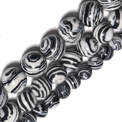 Yochus 45pcs Synthesis Colour Malachite Beads，8mm Black White Striated Ntural Stone Round Loose Beads for Jewelry Making Earring Necklace DIY Crafts