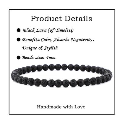 Bymitel 4mm Black Lava - Handmade Reiki Gemstone Stretch Bracelet, Natural Beauty & Spiritual Essence, Crystal Healing for Unisex Adults