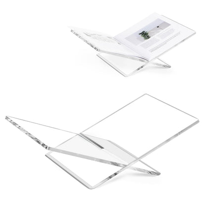 PUERSI Acrylic Book Stands for Display, 15.8 x 9.5 x 4.3 in Open Bookstand, Coffee Table Book Stand, Display Easel for Quran, Magazine, Art, Cook Book, Bible, Textbooks - Clear