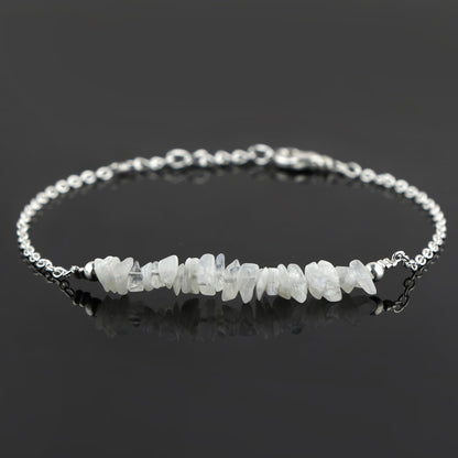 Gemimpression Handmade Moonstone Chips Bracelet – Natural Energy Healing Crystals – Adjustable Silver Plated 8 Inch Chain – Gift for Her – Mother’s Day Gift