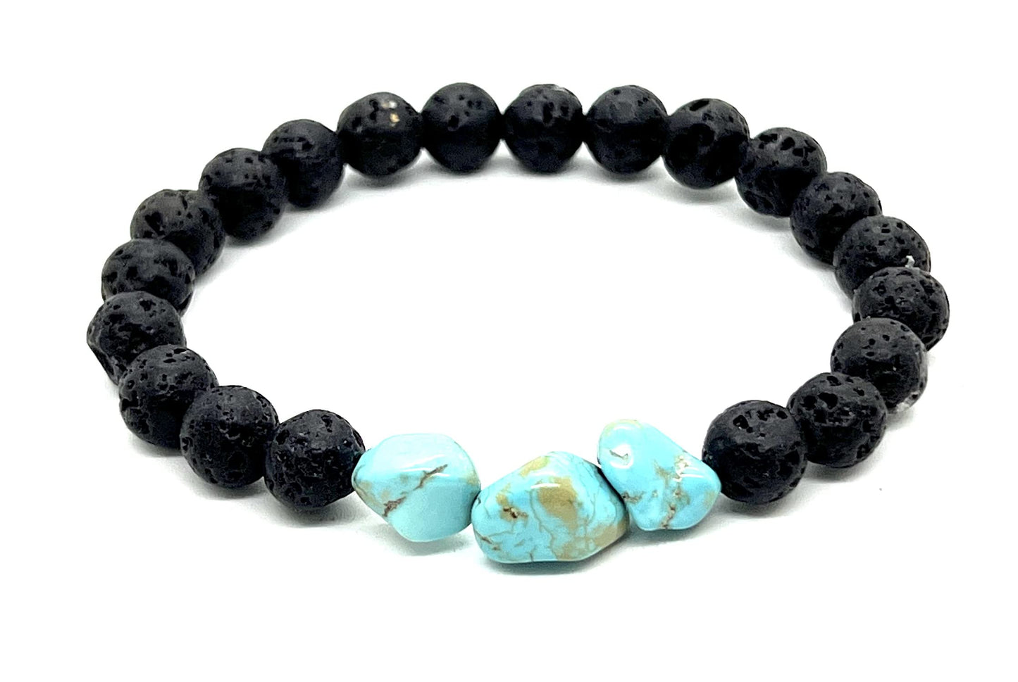 AWAKEN YOUR KUNDALINI Lava Rock & Raw Turquoise Stretch Bracelet – 8mm, 7.5"