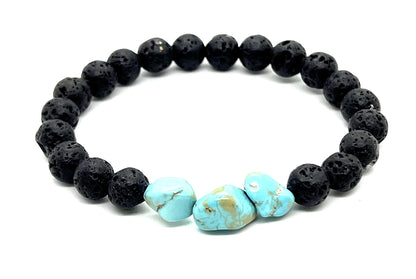 AWAKEN YOUR KUNDALINI Lava Rock & Raw Turquoise Stretch Bracelet – 8mm, 7.5"