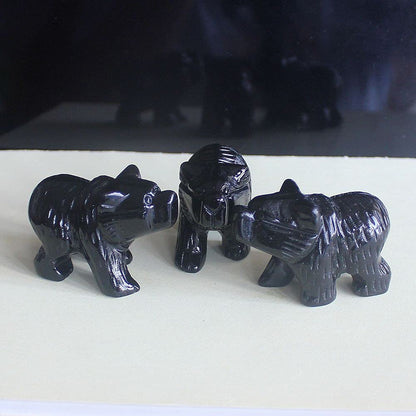 HLbshi Hand Carved Gemstone Crystal Bear Figurine Animal Statue Carving Office Home Decor Collections 2'' (Black Obsidian)
