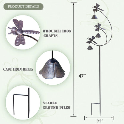 MNRYLKB Gardens Metal Dragonfly with Bells for Outside Yard Art，Decorative Garden Stakes