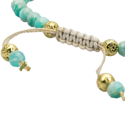 Nupuyai 4mm Faceted Stone Beads Bracelet for Women Men, Adjustable Healing Crystal Chakra Bracelet with Druzy Heart Charms, Amazonite