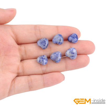 GEM-Inside 10mm Heart Charms Natural Blue Dot Sodalite Jasper Gemstone Stone Beads for Jewelry Making Full 15" Strand Power Energy Healing Chakra Stone Beads