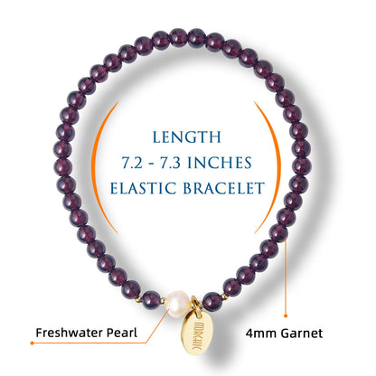 Morchic 4mm Natural Garnet Gemstone Beads Stretch Bracelet for Women, With Freshwater Pearls, Energy Birthday Gift for Her 7.2”