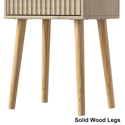 LAATOOREE Nightstands Set of 2, Small Side Table, Bedside Table with Fluted Door, Solid Wood Feet; Modern Mid-Century End Table for Bedroom, Small Space (Natural)
