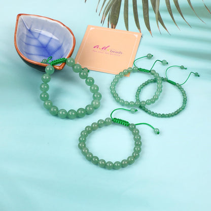 AD Beads 6mm Green Aventurine Bracelet - Stone of Create Opportunity - Handmade Natural Stone Crystal Bracelet with Adjustable Macrame String - Yoga Healing Power Energy Gifts for Men and Women