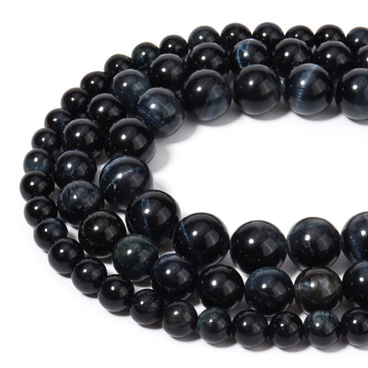 60pcs 6mm Natural Blue Black Tiger Eye Gemstone Beads Energy Healing Crystal Round Loose Stone Beads for Jewelry Making, DIY Bracelets Necklaces