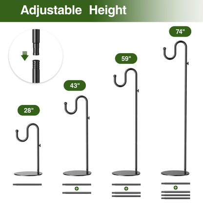 saffruff 74" Shepherds Hook Stand: Hanging Wind Chimes, Bird Feeders, Plants, Lanterns and Wreath, Adjustable Free Standing Pole Holder with Heavy Duty Base for Indoor & Outdoor, Holds Up to 20 LBS