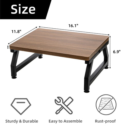 ELFULLY Wooden Step Stool for Adults Seniors, Heavy Duty Stools for High Bed with Adjustable Non-Slip Feet, One Step Foot Stool for Bedroom Living Room Bathroom Kitchen, Hold Up to 220 lb, Brown