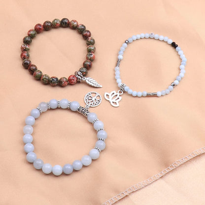 UEUC Tree of Life Yoga Healing Stone Bracelets, Multilayer Lotus Chakra Stone Reiki Bracelet Sets, Anxiety Crystal Natural Stone,for Women Stress Relief(#70)