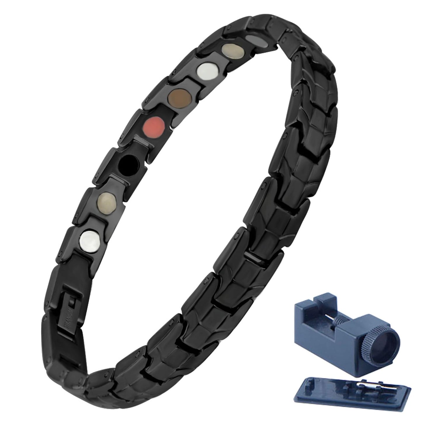 KYOSI Titanium Magnetic Bracelets for Women - Magnetic Therapy Bracelet - 5 in1 Magnet Jewelry - Womens Link Bracelet Black 7.87 inches