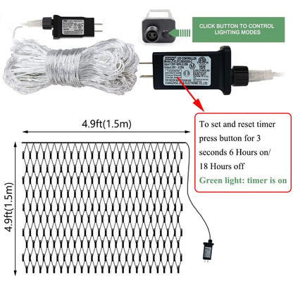 Vicila Net Light Outdoor Mesh Christmas Decorations, 100LED String Light Plug in Connectable Tree Warp Hanging 5ft x 5ft for Halloween, Shrubs, Lawn, Backyard, Walkway, Bushes, Garden Decor-White