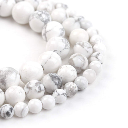 Filluck Natural Stone Beads 8mm White Howlite Turquoises Polished Round Smooth Gemstone Beads for Jewelry Making 15 Inch(White Howlite Turquoises,8mm)