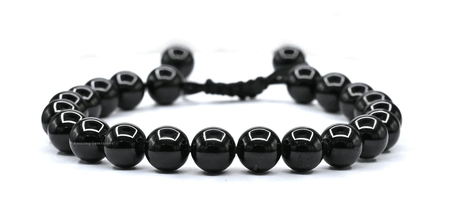 Amazing Gemstone Black Tourmaline Bracelet for Women Men's Gifts - Protection Healing Crystal Bracelet - 8mm Gemstone Beaded Adjustable Bracelet Pulseras Para Hombres Mujer Stocking Stuffers