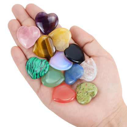 DUQGUHO 1 Inch Hearts Crystals and Healing Stones Reiki Gems Healing Crystals Amethyst Crystal Hearts Set Rose Quartz Heart Shaped Crystals Bulk Polished Gemstones Spiritual Gifts for Women 12 PCS
