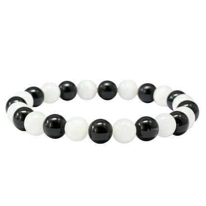 Amazing Gemstone Crystal Bracelet for Women Men's Gifts - Protection Healing Crystal Bracelet - 8mm Gemstone Beaded Stretchable Bracelet Pulseras Para Hombres Mujer Stocking Stuffers Mothers Day Gift (Black Tourmaline Selenite)