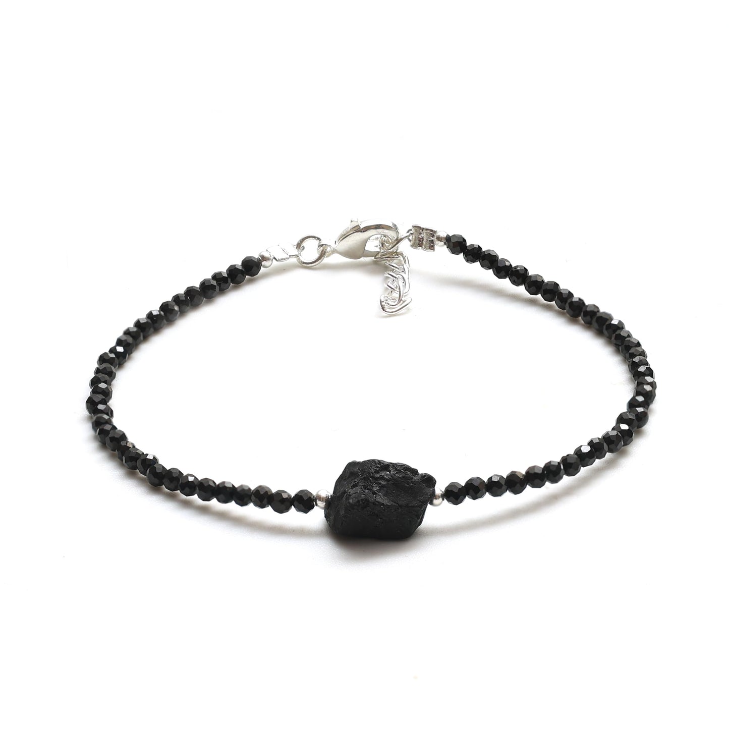 Gempires Natural Black Spinel Beaded Bracelet With Raw Gemstone Crystal Jewelry Hypoallergenic 8 Inch Silver Plated Lightweight Handmade Jewelry Gifts For Her