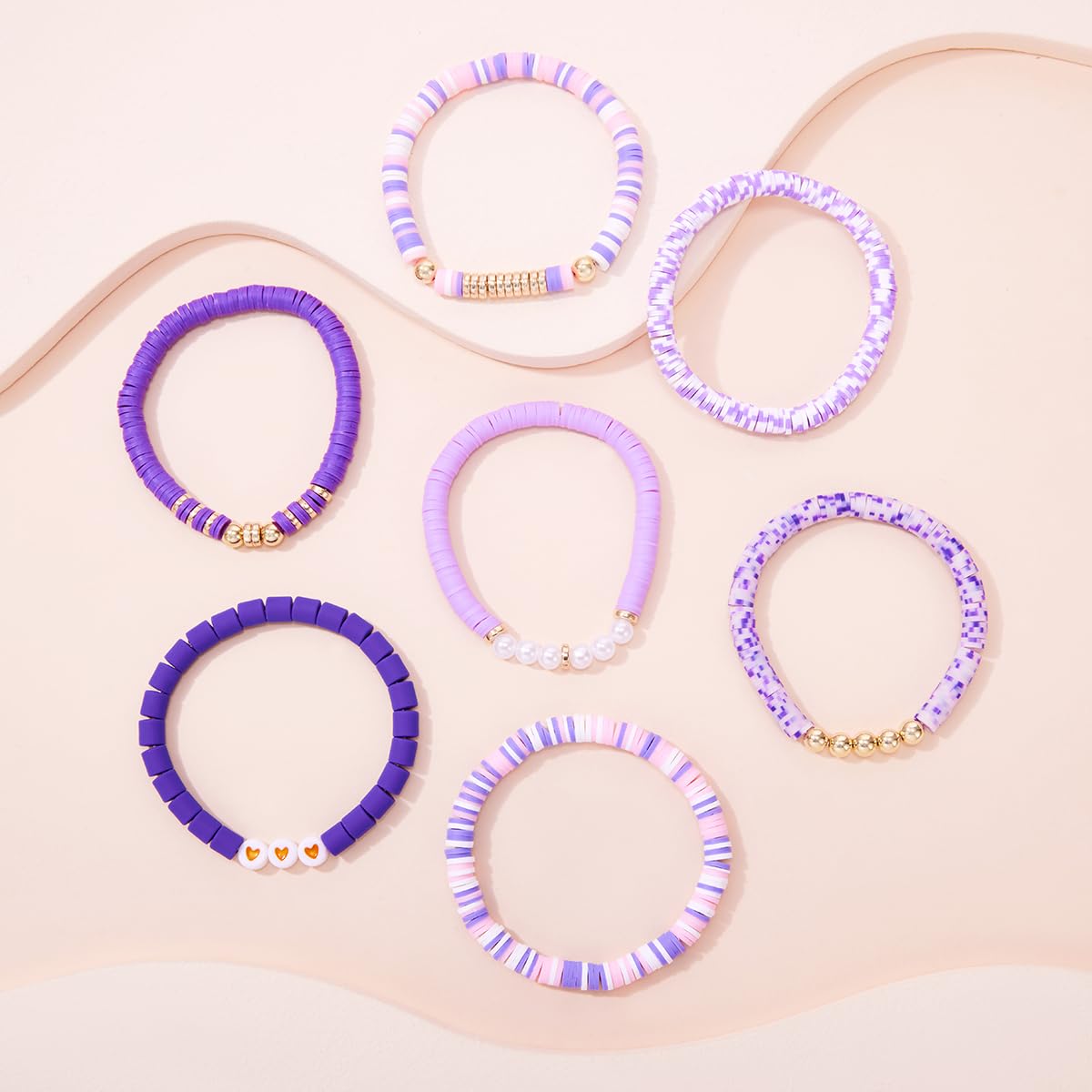YEOSMINE Boho Heishi Clay Beaded Stretch Bracelets Stack For Women, Preppy Teens Friendship Gold Bracelets Cute Beach Surfer Accessories Bulk Set Trendy Fashion Jewelry