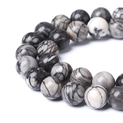 38pcs 10mm Natural Stone Beads Spider Web Stone Round Loose Spacer Energy Stone Healing Power Beads for Jewelry Making DIY Bracelet Necklace 15"