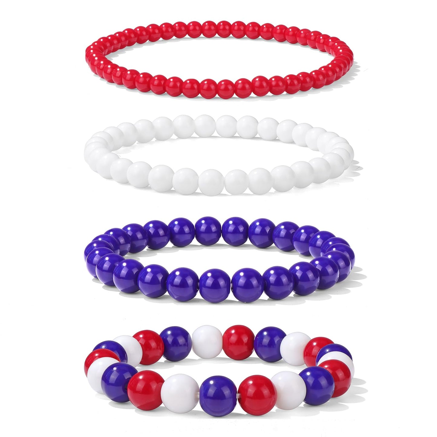 Vinswet 4pcs Beaded Bracelets for Women,Natural Healing Crystal Gemstones Bracelet,Anxiety Stress Relief Bracelet Handmade purple Jewelry Gifts for Women (Red Porcelain&White Porcelain&Green Porcelain)