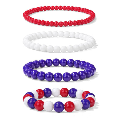 Vinswet 4pcs Beaded Bracelets for Women,Natural Healing Crystal Gemstones Bracelet,Anxiety Stress Relief Bracelet Handmade purple Jewelry Gifts for Women (Red Porcelain&White Porcelain&Green Porcelain)
