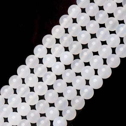 70PCS Natural 8MM Healing Gemstone, White Agate Energy Stone Round Loose Beads, Semi-Precious Crystal Beads with Free Elastic String for Jewelry Making DIY
