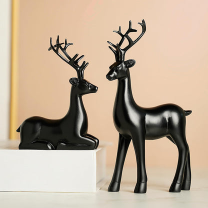 2PCS Christmas Training Deer Modern Elk Sculpture Exquisite Warm Home Decoration Deer Image Christmas Ornaments Country Style Halloween Christmas New Year Gift (Black)