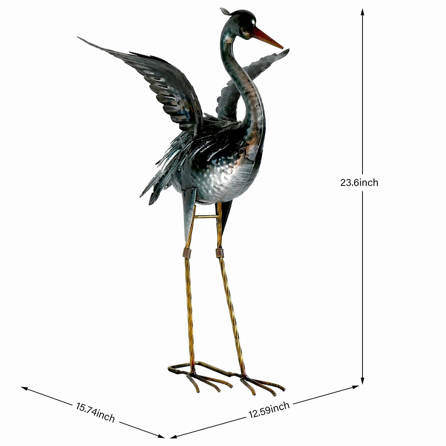 chisheen Crane Garden Statue Sculpture, Metal Heron Outdoor Decor, Yard Art Bird Decoy for Backyard Pond Patio Porch Lawn Decorations