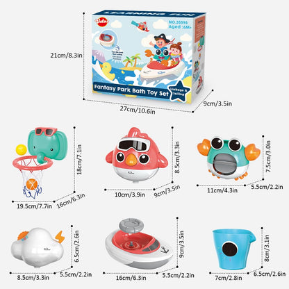VATOS Baby Bath Toys, Elephant Basketball Hoop Bathroom Toys for Babies Boys Girls 1 Year Old, Baby Bathtub Playset with Bird, Crab, Clouds, Yacht Best Bath Gift for Toddlers 1-3